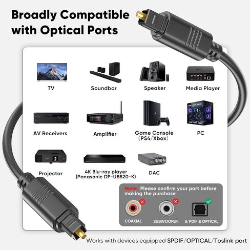 Optical Audio Cable 10ft, Digital Spdif Fiber Optic Cord Long for Soundbar in Kuwait