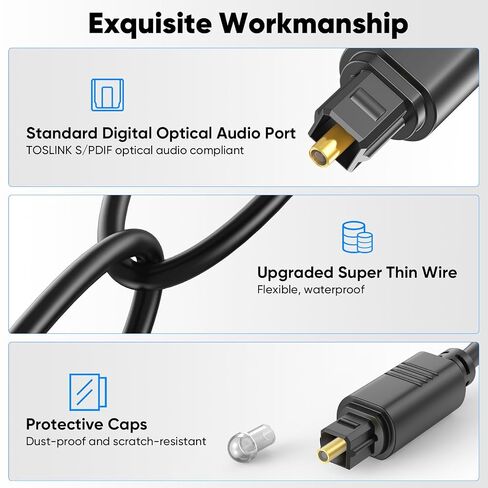 Optical Audio Cable 10ft, Digital Spdif Fiber Optic Cord Long for Soundbar in Kuwait
