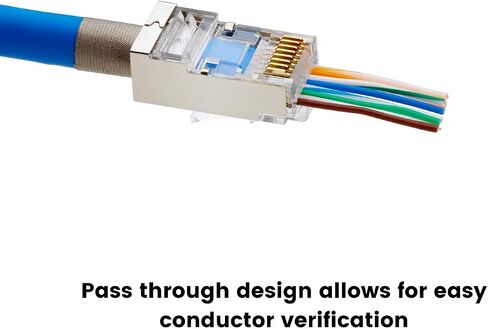 trueCABLE Cat5e RJ45 Pass Through Modular Plugs, Shielded (STP) Internal Ground Connector, UL Listed, EZ Crimp, Gold Plated 3 Prong 8P8C, 100 Pieces in Kuwait