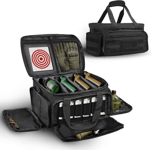 ZKOO Tactical Pistol Range Bag, Pistol Shooting Range Bag for 4 Handguns with 3 Hook Loop Dividers 6 Magazine Slots and Extra Pockets Ammo Suitable for Shooting Training Grounds Shooting Ranges(Black) in Kuwait