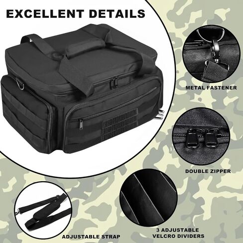 ZKOO Tactical Pistol Range Bag, Pistol Shooting Range Bag for 4 Handguns with 3 Hook Loop Dividers 6 Magazine Slots and Extra Pockets Ammo Suitable for Shooting Training Grounds Shooting Ranges(Black) in Kuwait