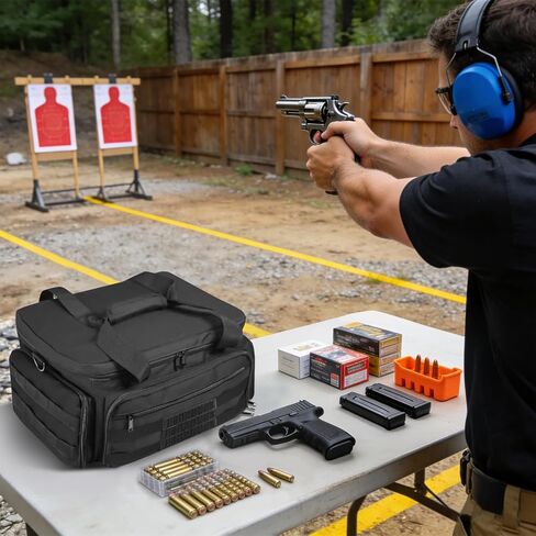ZKOO Tactical Pistol Range Bag, Pistol Shooting Range Bag for 4 Handguns with 3 Hook Loop Dividers 6 Magazine Slots and Extra Pockets Ammo Suitable for Shooting Training Grounds Shooting Ranges(Black) in Kuwait