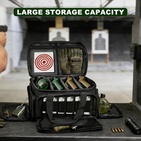 ZKOO Tactical Pistol Range Bag, Pistol Shooting Range Bag for 4 Handguns with 3 Hook Loop Dividers 6 Magazine Slots and Extra Pockets Ammo Suitable for Shooting Training Grounds Shooting Ranges(Black) in Kuwait