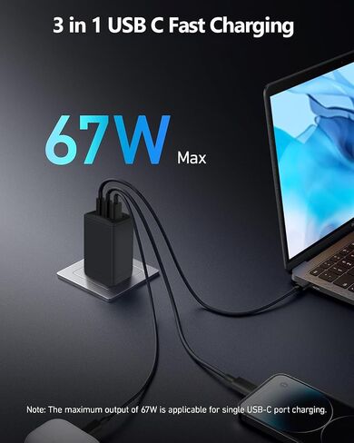 67W USB C Charger, 3-Port GaN Wall Charger, Foldable PPS PD Fast Charger Block for MacBook Pro/Air, iPhone 17/16 Pro Max, iPad Pro, Samsung Galaxy S26/25 in Saudi Arabia