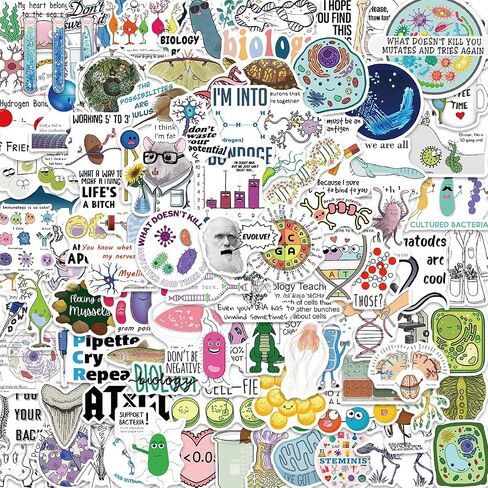 100 Biology Stickers Pack, Science Vinyl Waterproof Decals for Water Bottles, Laptops, Notebooks, Journals, Phone Cases, Scrapbooks, STEM Gifts in Saudi Arabia