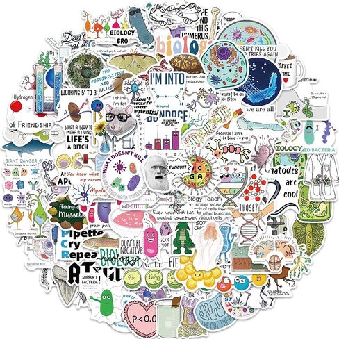 100 Biology Stickers Pack, Science Vinyl Waterproof Decals for Water Bottles, Laptops, Notebooks, Journals, Phone Cases, Scrapbooks, STEM Gifts in Saudi Arabia