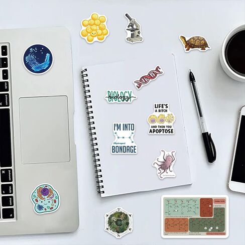 100 Biology Stickers Pack, Science Vinyl Waterproof Decals for Water Bottles, Laptops, Notebooks, Journals, Phone Cases, Scrapbooks, STEM Gifts in Saudi Arabia