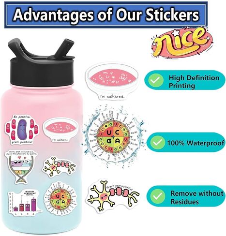 100 Biology Stickers Pack, Science Vinyl Waterproof Decals for Water Bottles, Laptops, Notebooks, Journals, Phone Cases, Scrapbooks, STEM Gifts in Saudi Arabia