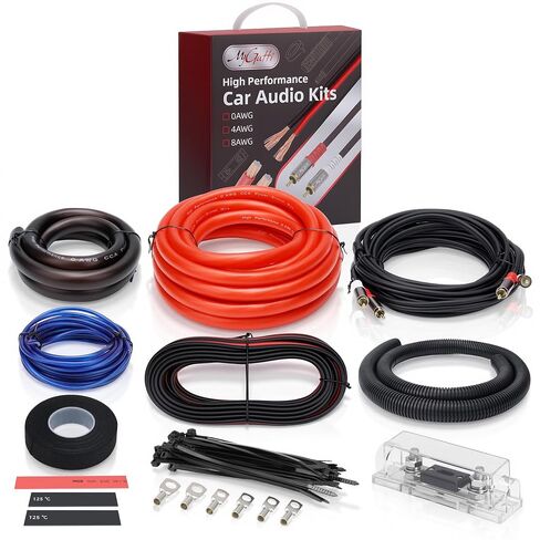 1/0 Gauge Complete Car Amplifier Installation Wiring Kit, Premium CCA Automotive Audio Systems Cable with OFC 2-Channel RCA Cable & Full Accessories, Brings Power to Radio, Subwoofer and Speaker, DIY in Kuwait