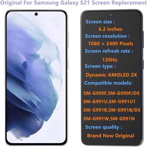 6.2" Original AMOLED Galaxy S21 Screen Replacement for Samsung Galaxy S21 5G G991U G991U1 Display Touch Screen Digitizer Assembly(with Black Frame+Protective Film+Tools) in Saudi Arabia