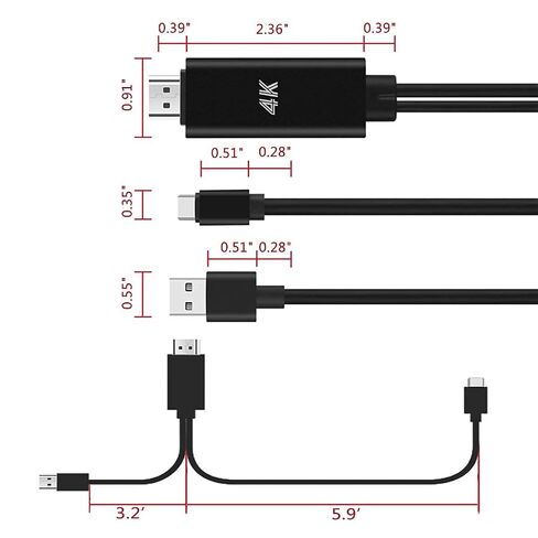 HDMI Adapter USB Type C Cable MHL 4K Video Converter Cord Compatible iMac MacBook Samsung Laptop Galaxy S20 S10 S9 S8 Note 20 10 LG G8 G5 Q5 Android Phone for Mirror & Charging to Monitor Projector TV in Saudi Arabia