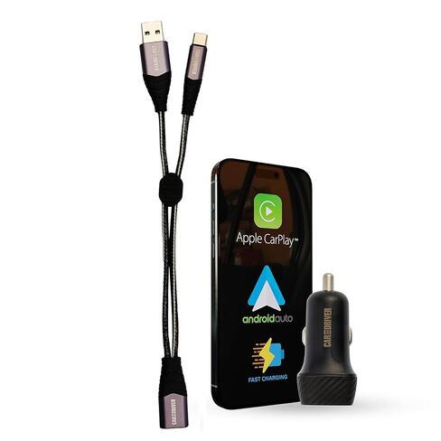 12V Fast Dual-Port Cigarette Lighter USB Car Charger Kit, USB-C & A, Black in Saudi Arabia