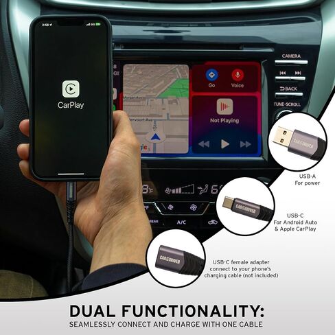 12V Fast Dual-Port Cigarette Lighter USB Car Charger Kit, USB-C & A, Black in Saudi Arabia
