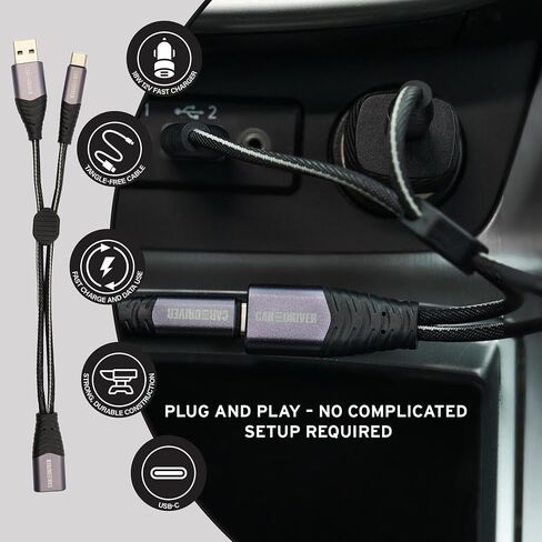 12V Fast Dual-Port Cigarette Lighter USB Car Charger Kit, USB-C & A, Black in Saudi Arabia
