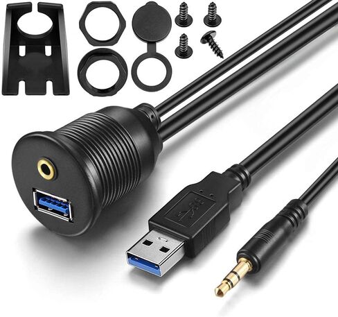 1M 3ft 3.5mm & USB 3.0 AUX Extension Mount Flush Cable in Kuwait