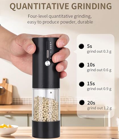 2Pack Electric Salt & Pepper Grinder Set One-Touch Operation Adjustable Coarseness Ceramic Grinding Core USB Rechargeable with LED Light for Kitchen, Restaurant, Outdoor, Black (black+black) in Saudi Arabia