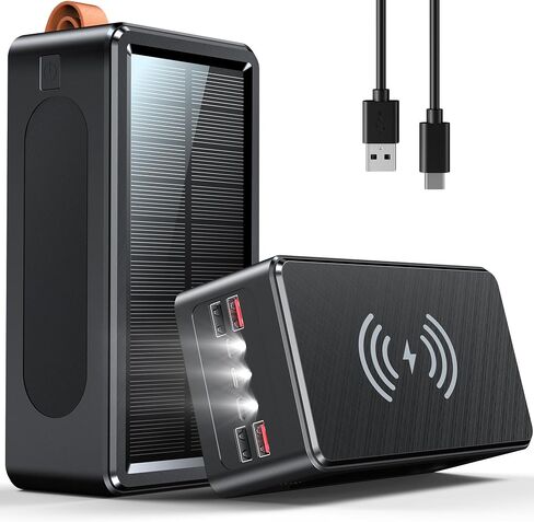80000mAh Power Bank 35W Fast Charging Wireless Solar Charger - High Capacity Charger Power Bank for Camping, Travel, Emergencies, Tech Devices | 7-Port PD/USB-C, LED Flashlight (Black) in Kuwait
