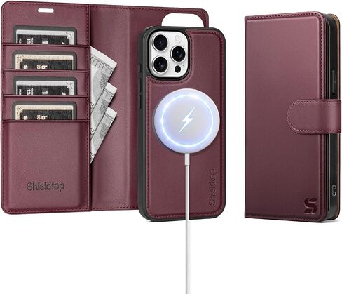 Shieldtop Compatible with Magsafe Magnetic 2 in 1 Detachable iPhone 12 Pro Max Wallet Case with Card Holder Credit Slots Men Women,PU Leather RFID Blocking Flip Kickstand for Apple 12 ProMax,Wine Red in Saudi Arabia