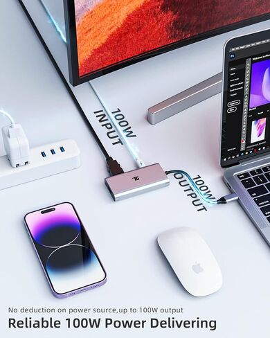 USB C to HDMI Adapter, 4-in-1Type C to Dual HDMI Adapter, Thunderbolt 3 Adapter with 2 HDMI Ports, 100W Power Delivery, USB 3.0 Port for MacBook Pro/Air, Pixelbook, XPS, Galaxy, and More in Saudi Arabia