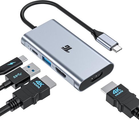 USB C to HDMI Adapter, 4-in-1Type C to Dual HDMI Adapter, Thunderbolt 3 Adapter with 2 HDMI Ports, 100W Power Delivery, USB 3.0 Port for MacBook Pro/Air, Pixelbook, XPS, Galaxy, and More in Kuwait
