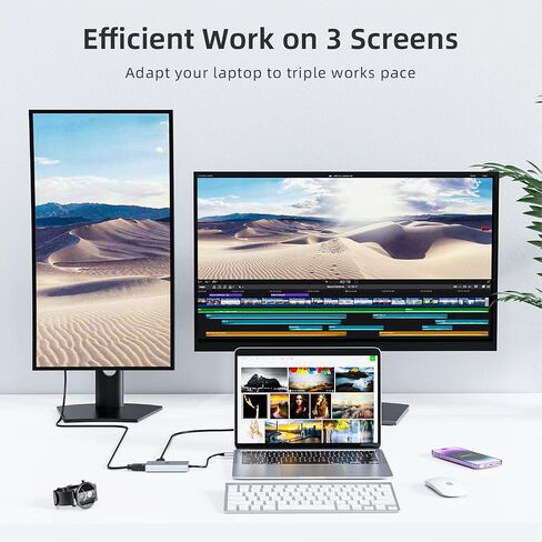 USB C to HDMI Adapter, 4-in-1Type C to Dual HDMI Adapter, Thunderbolt 3 Adapter with 2 HDMI Ports, 100W Power Delivery, USB 3.0 Port for MacBook Pro/Air, Pixelbook, XPS, Galaxy, and More in Kuwait