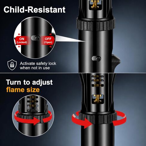 Extendable Torch Lighter, Retractable Length (16.9"-41"), Refillable & Adjustable Windproof Flame with Safety Lock, Long Lighter for Grill, Camping, Candle, Fireplace(Without Butane) in Saudi Arabia