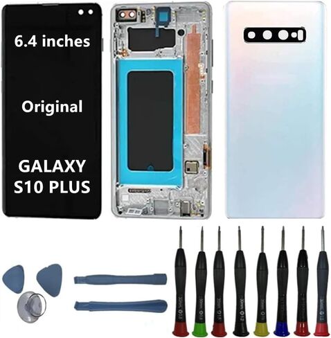 6.4" Original AMOLED for Samsung Galaxy S10 Plus SM-G975U SM-G975U1 SM-G975F SM-G975W Screen Replacement S10PLUS Display Touch Screen Assembly (with Silver Frame+Back Cover+Tools) in Saudi Arabia