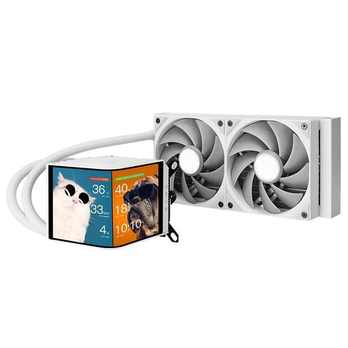 TRYX Panorama 240 White 240mm AIO 6.5'' AMOLED L-Shaped Screen for Naked-Eye 3D Display Customizable AIO Cooler 240mm 8th Gen Asetek Pump 280w TDP with ROTA PRO 120mm Fan LGA 1700/1200/115X AM5/AM4 in Kuwait