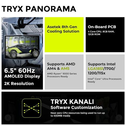 TRYX Panorama 240 White 240mm AIO 6.5'' AMOLED L-Shaped Screen for Naked-Eye 3D Display Customizable AIO Cooler 240mm 8th Gen Asetek Pump 280w TDP with ROTA PRO 120mm Fan LGA 1700/1200/115X AM5/AM4 in Kuwait