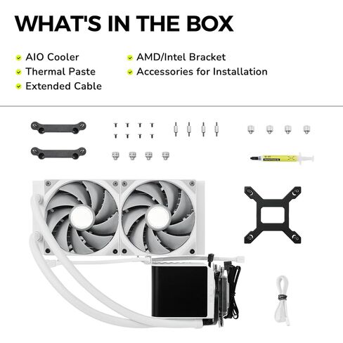 TRYX Panorama 240 White 240mm AIO 6.5'' AMOLED L-Shaped Screen for Naked-Eye 3D Display Customizable AIO Cooler 240mm 8th Gen Asetek Pump 280w TDP with ROTA PRO 120mm Fan LGA 1700/1200/115X AM5/AM4 in Kuwait