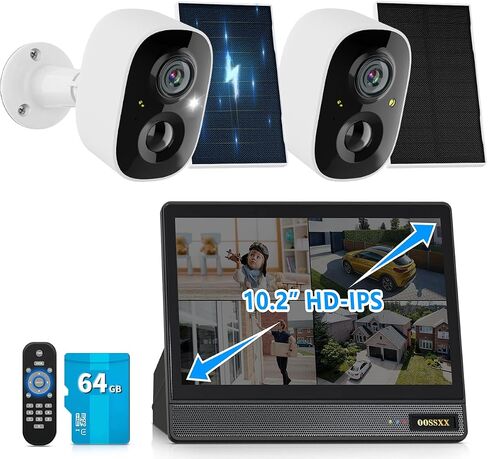 10.2“ Monitor Solar Battery Wireless Security Camera System, 64GB Storage in Saudi Arabia