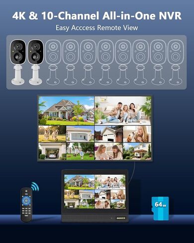 10.2“ Monitor Solar Battery Wireless Security Camera System, 64GB Storage in Saudi Arabia