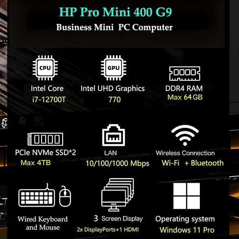 HP Pro Mini 400 Desktop Computer PC with Intel i7-12700T, (12C/20T), 16GB RAM, 512GB SSD, WiFi and Bluetooth, Windows 11 Pro in Saudi Arabia