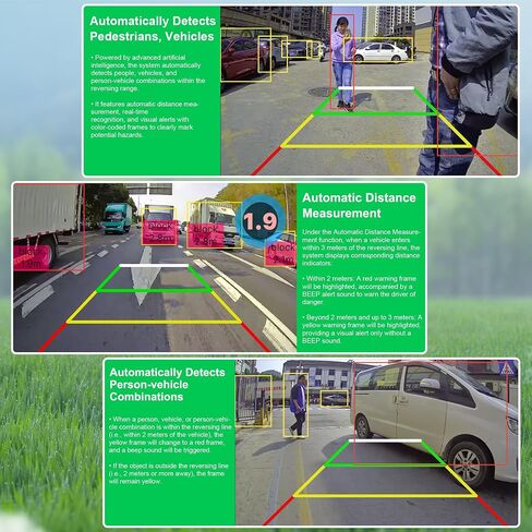 Backup AI Camera for Trucks,VAS Wire Reversing AI Camera System 7-inch 1080P HD Monitor 3 Video 2 Audio Inputs with Automatic Pedestrian&Vehicle Detection,Adjustable Reverse Guidelines in Saudi Arabia