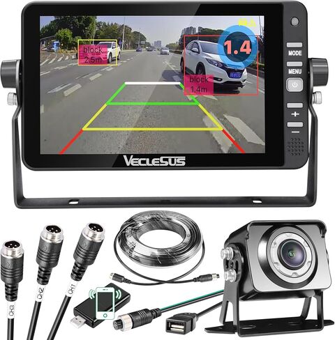Backup AI Camera for Trucks,VAS Wire Reversing AI Camera System 7-inch 1080P HD Monitor 3 Video 2 Audio Inputs with Automatic Pedestrian&Vehicle Detection,Adjustable Reverse Guidelines in Saudi Arabia