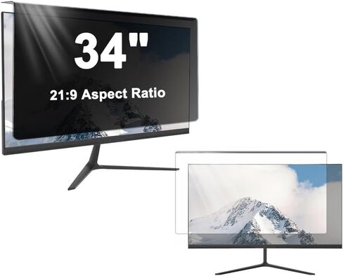Hanging Privacy Screen for 34 Inch Monitor, Easy On/Off Acrylic Privacy Filter, No-Bubble Blue Light Blocking Desktop Shield, Removable Anti-Scratch Monitor Protector for Eye Strain Relief in Saudi Arabia