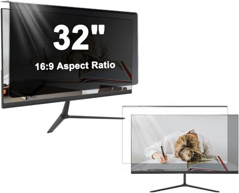 32 Inch Hanging Computer Privacy Screen Filter, Acrylic Anti-Blue Light & Anti-Glare Monitor Shield, Removable Privacy Protector for 16:9 Widescreen Desktop, Eye Protection for Office in Saudi Arabia