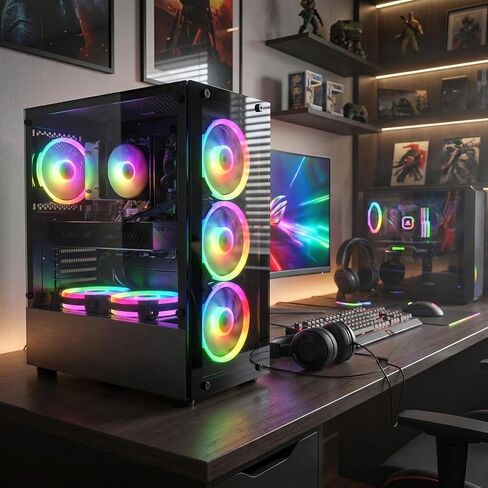 STGAubron Gaming PC Bundle with 24 Inch FHD LED Monitor- Intel Core i7 up to 3.9GHz, GeForce GTX 1660 Super 6G, 32GB RAM, 1TB SSD, RGB Fan x 6, Windows 11 Home in Saudi Arabia