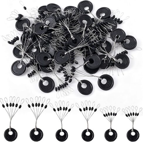 270PCS 6 in 1 Rubber Bobber Stops for Fishing Line, Black in Saudi Arabia