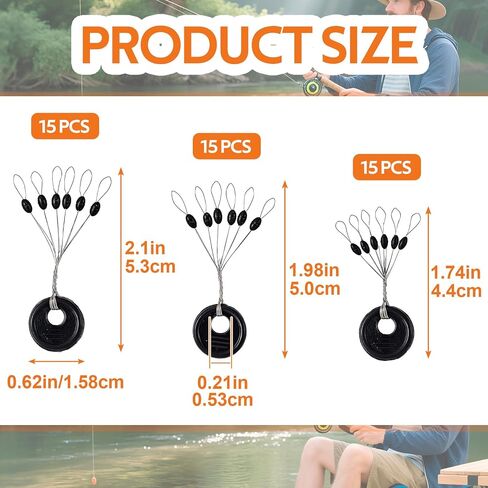 270PCS 6 in 1 Rubber Bobber Stops for Fishing Line, Black in Saudi Arabia