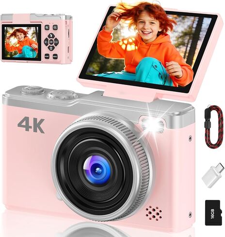 MaxMango Digital Camera for Photography, 64MP & 2.4’’ Vlogging Camera for YouTube,180° Flip Screen Point and Shoot Digital Cameras with 16GB SD Card for Teenager Adult Beginner in Saudi Arabia