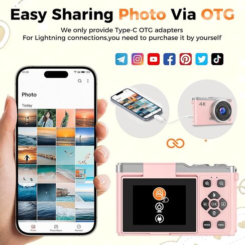 MaxMango Digital Camera for Photography, 64MP & 2.4’’ Vlogging Camera for YouTube,180° Flip Screen Point and Shoot Digital Cameras with 16GB SD Card for Teenager Adult Beginner in Saudi Arabia