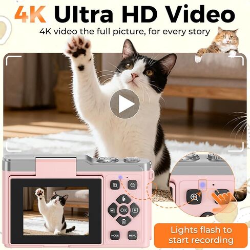 MaxMango Digital Camera for Photography, 64MP & 2.4’’ Vlogging Camera for YouTube,180° Flip Screen Point and Shoot Digital Cameras with 16GB SD Card for Teenager Adult Beginner in Saudi Arabia
