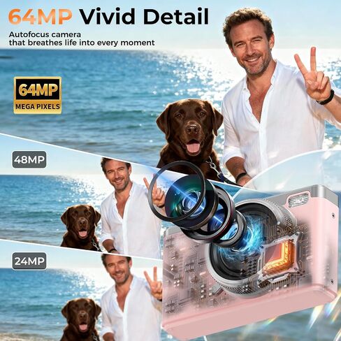 MaxMango Digital Camera for Photography, 64MP & 2.4’’ Vlogging Camera for YouTube,180° Flip Screen Point and Shoot Digital Cameras with 16GB SD Card for Teenager Adult Beginner in Saudi Arabia