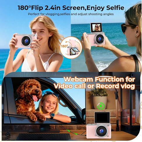 MaxMango Digital Camera for Photography, 64MP & 2.4’’ Vlogging Camera for YouTube,180° Flip Screen Point and Shoot Digital Cameras with 16GB SD Card for Teenager Adult Beginner in Saudi Arabia