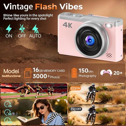 MaxMango Digital Camera for Photography, 64MP & 2.4’’ Vlogging Camera for YouTube,180° Flip Screen Point and Shoot Digital Cameras with 16GB SD Card for Teenager Adult Beginner in Saudi Arabia