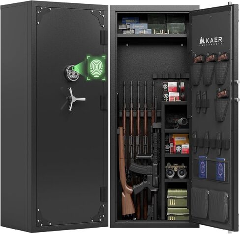 KAER Large Biometric Gun Safe 20-25 Gun Safe for Rifle and Pistols with Adjustable Storage/Pistol Pouches Gun Cabinet for Home Defense Hunting Shooting for Shotguns AR-15 Rifle (with/Without Scopes) in Saudi Arabia