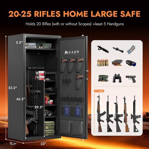 KAER Large Biometric Gun Safe 20-25 Gun Safe for Rifle and Pistols with Adjustable Storage/Pistol Pouches Gun Cabinet for Home Defense Hunting Shooting for Shotguns AR-15 Rifle (with/Without Scopes) in Saudi Arabia