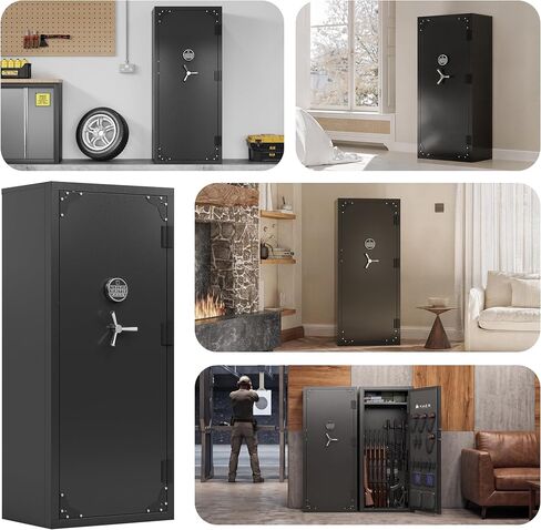 KAER Large Biometric Gun Safe 20-25 Gun Safe for Rifle and Pistols with Adjustable Storage/Pistol Pouches Gun Cabinet for Home Defense Hunting Shooting for Shotguns AR-15 Rifle (with/Without Scopes) in Saudi Arabia