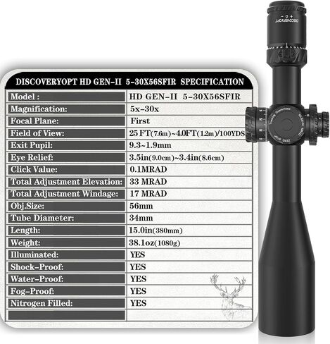 DISCOVERYOPT HD 5-30x56 GEN2 PRS FFP Rifle Scope, 34mm Tube, Zero Stop in Saudi Arabia